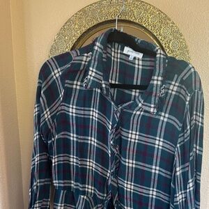 Grace & Lace Plaid Button Down Shirt - Green and Red